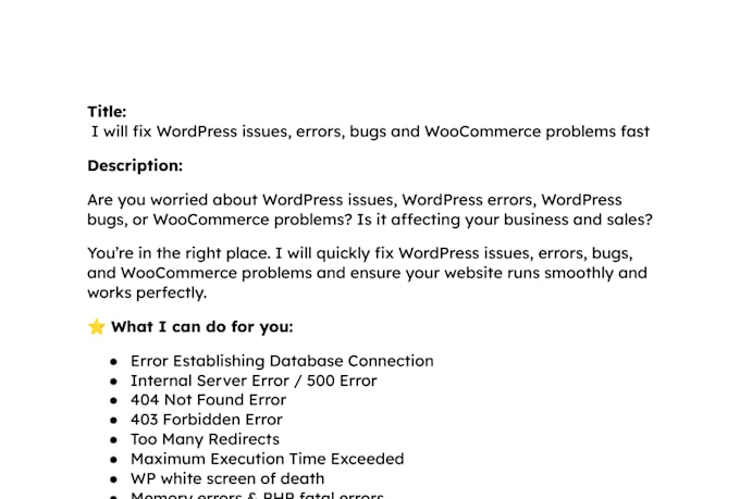 fix wordpress issues, errors, bugs and woocommerce problems fast
